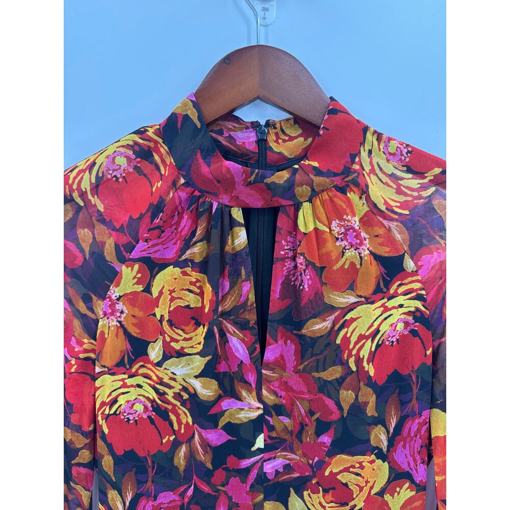 Milly Iyla Autumn Foliage Floral Tiered Mini Dress Long Sleeve Size 0 - Picture 3 of 9